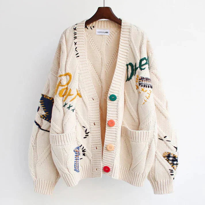 Ella Patchwork Vest Women – Trendy Knitted Cardigan with Colorful & Comfortable Details