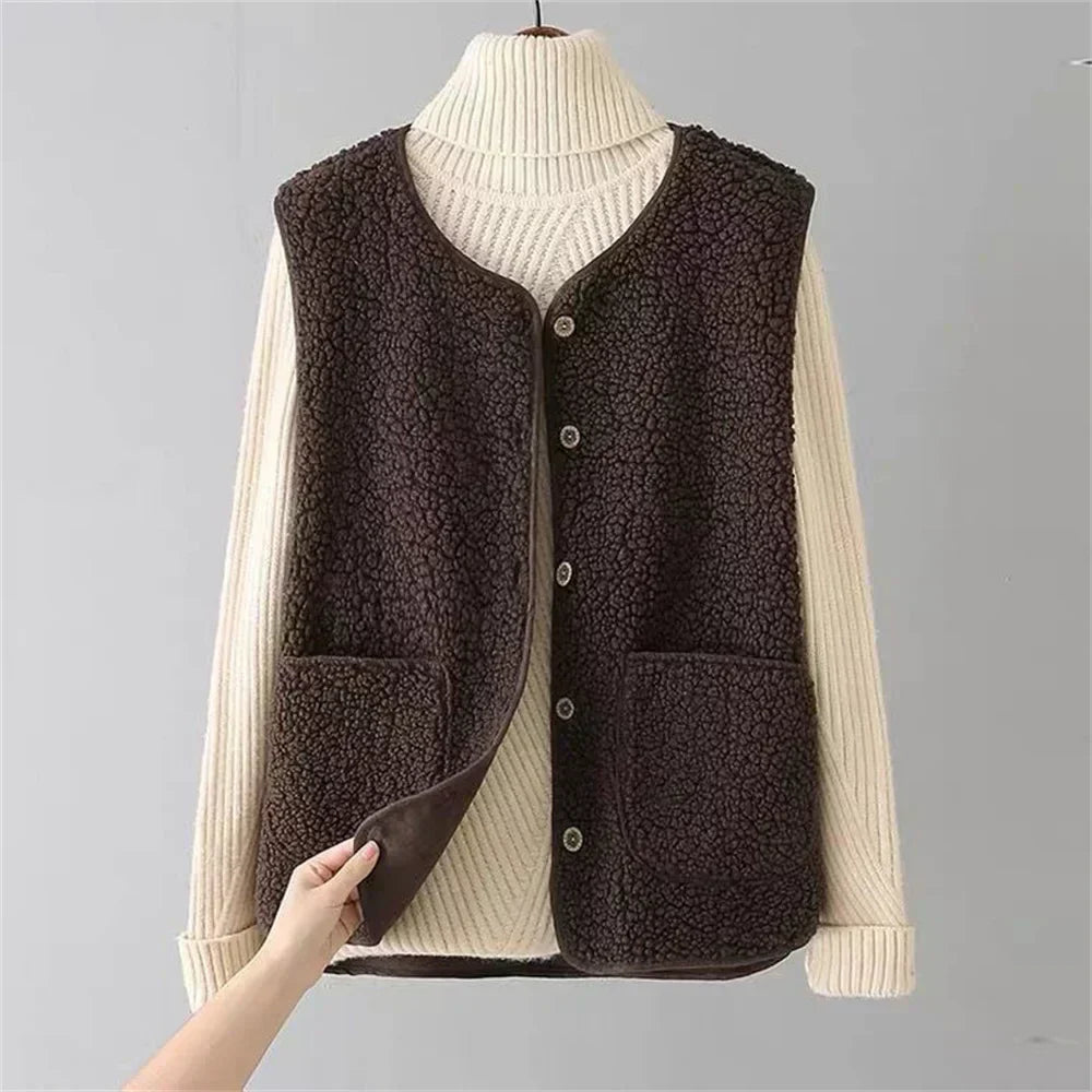 Kate Women's Sleeveless Vest – Sherpa Sheep Wool Effect Warm, Lightweight & Casual