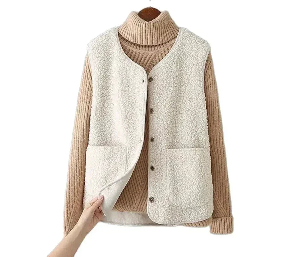 Kate Women's Sleeveless Vest – Sherpa Sheep Wool Effect Warm, Lightweight & Casual