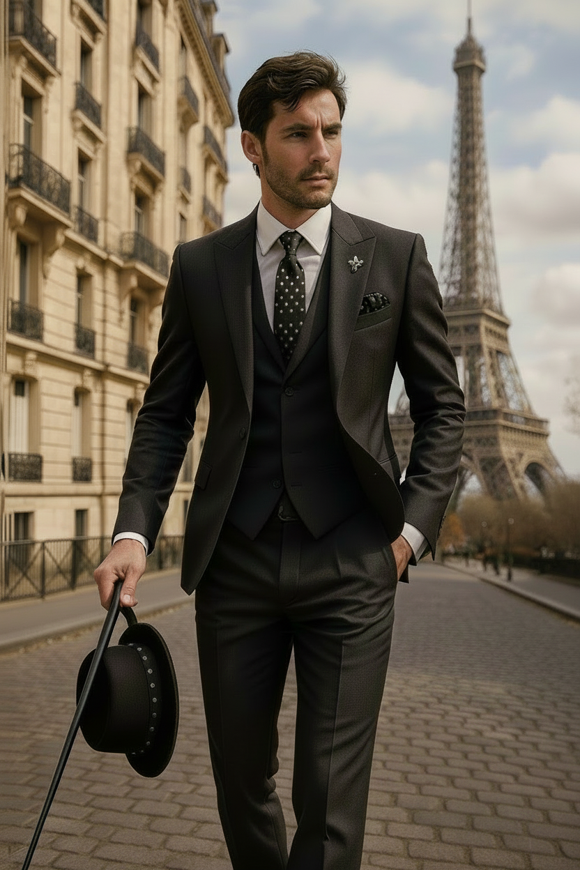 Men’s 3-Piece Slim Fit Suit – Blazer, Waistcoat and Trousers Set for Formal Events