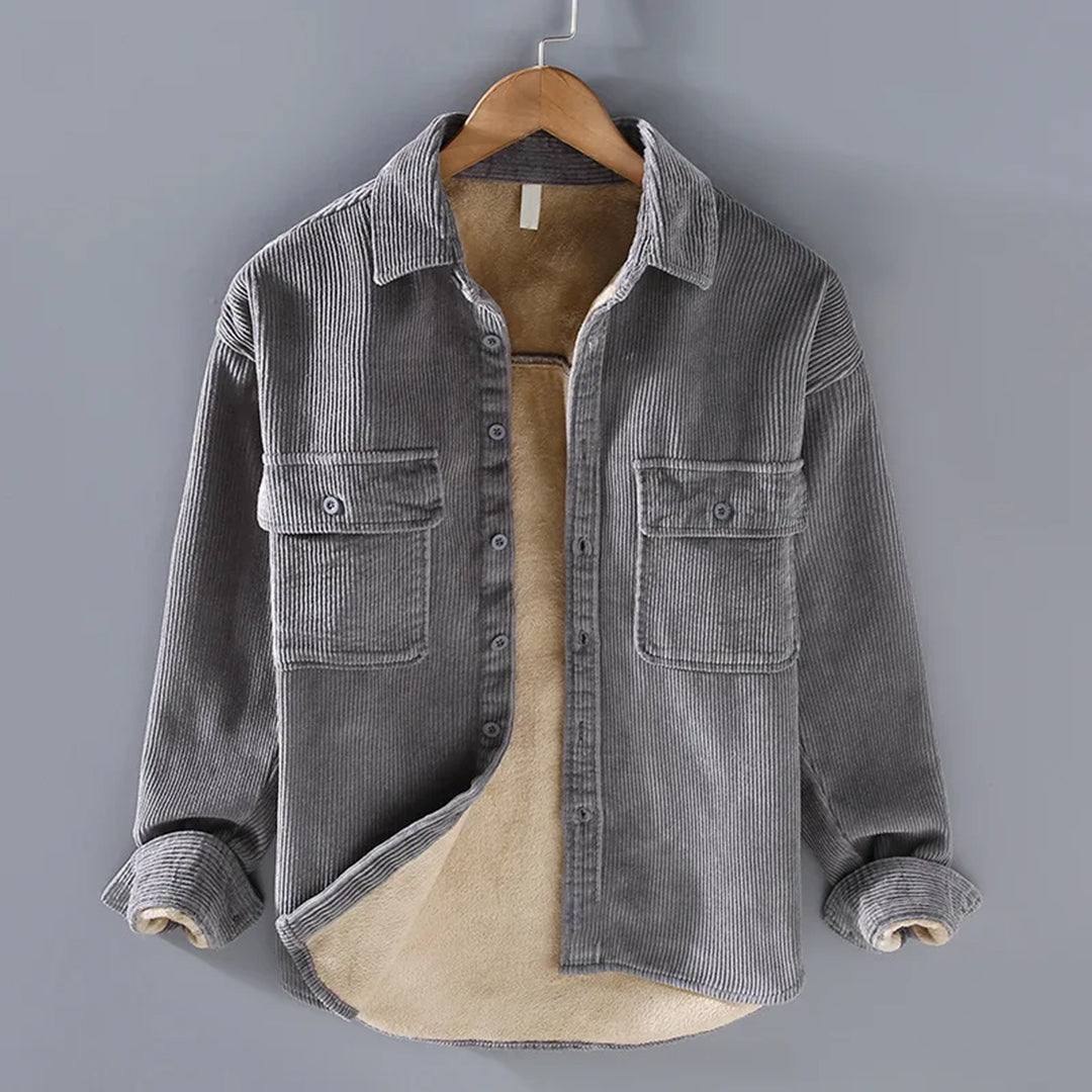 Ruben Men's Overshirt – Corduroy Lined with Fleece, Buttons & Straight Cut