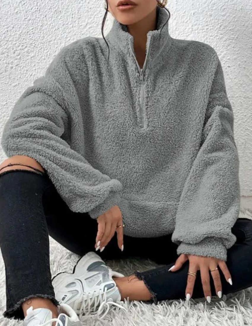Noime Women's Fleece Sweater – Soft Half-Zip Sweater with Stand-Up Collar and Relaxed Fit