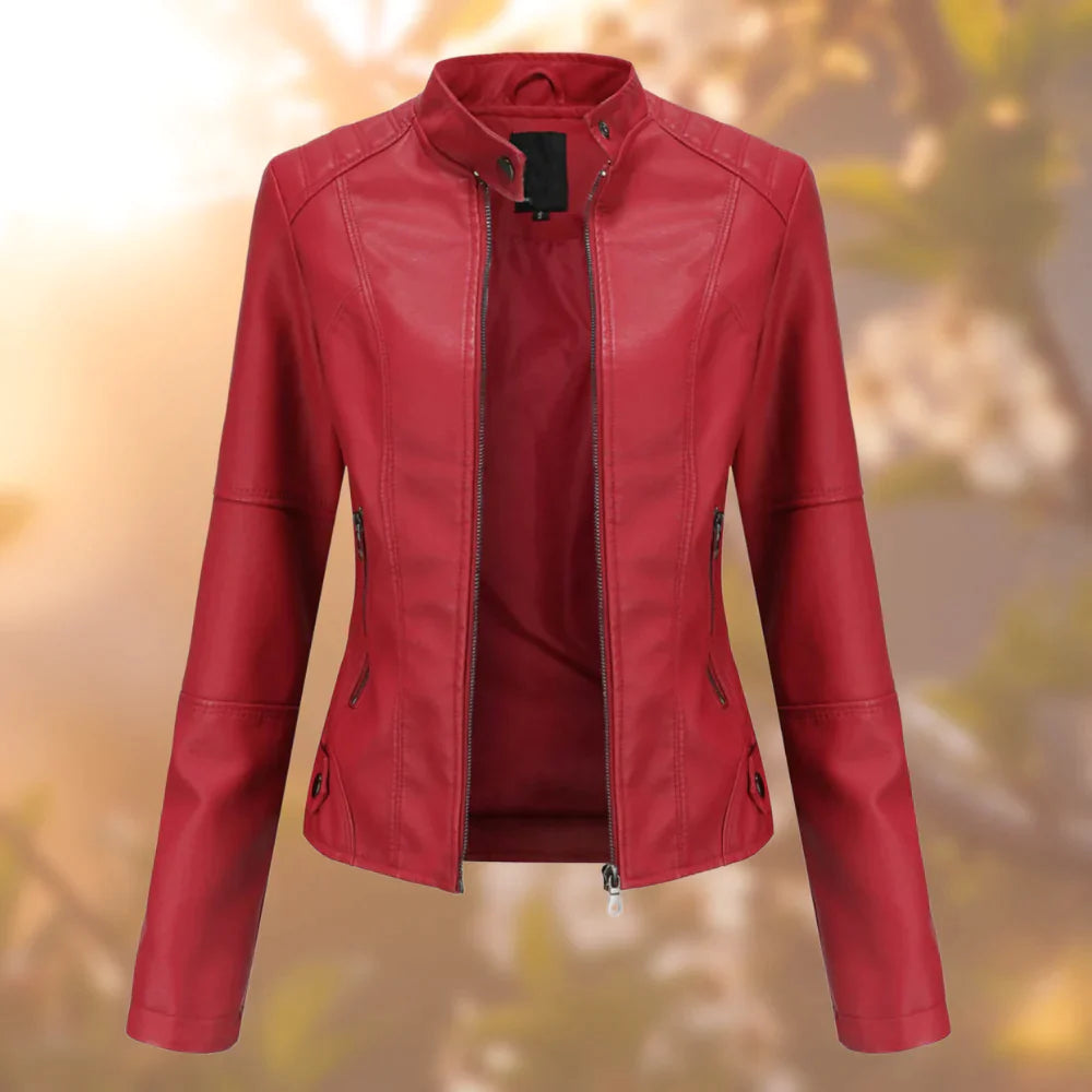 Sasha Women's Leather Jacket – Modern Slim Blouson with Zipper Closure for Mid-Season