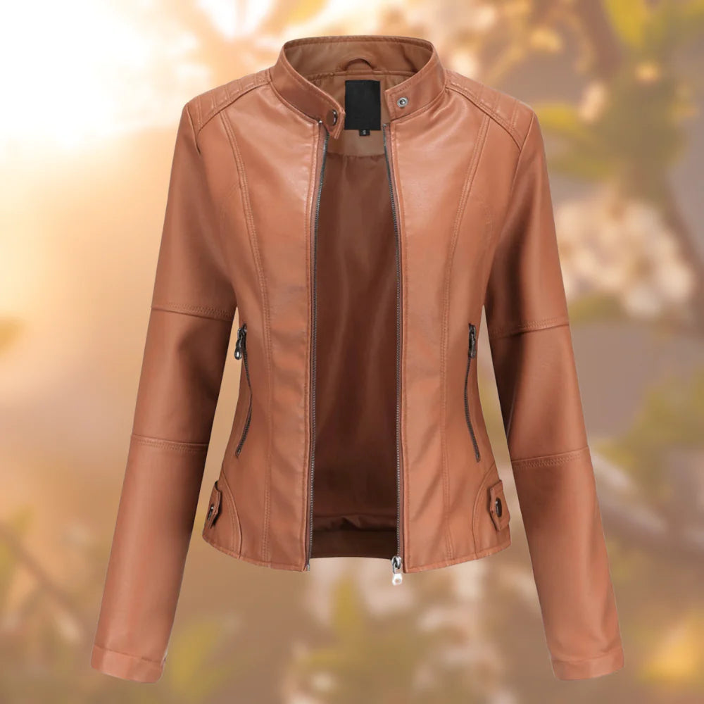 Sasha Women's Leather Jacket – Modern Slim Blouson with Zipper Closure for Mid-Season