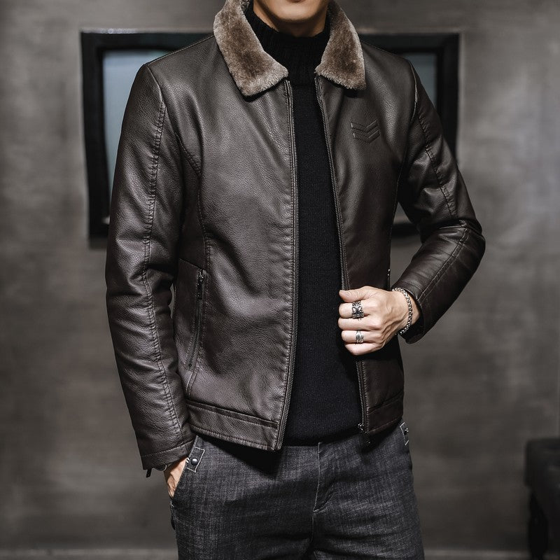 Jarlo Men's Leather Jacket – Classic Fit, Thermal Insulation & Windproof Protection