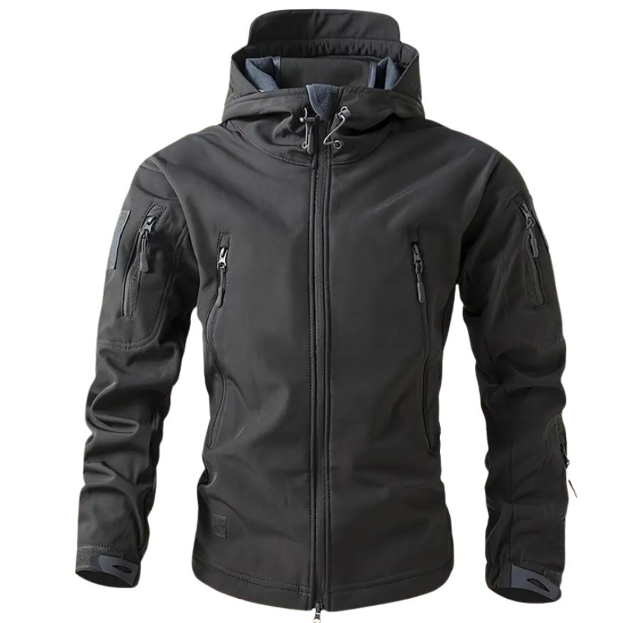 Lusian Men's Softshell Jacket – Adjustable Hooded Coat with Zipper Closure and Pockets