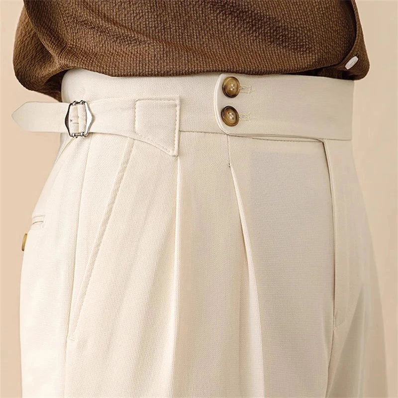 High-Waisted Trousers with Side Buckle – Tailored Fit