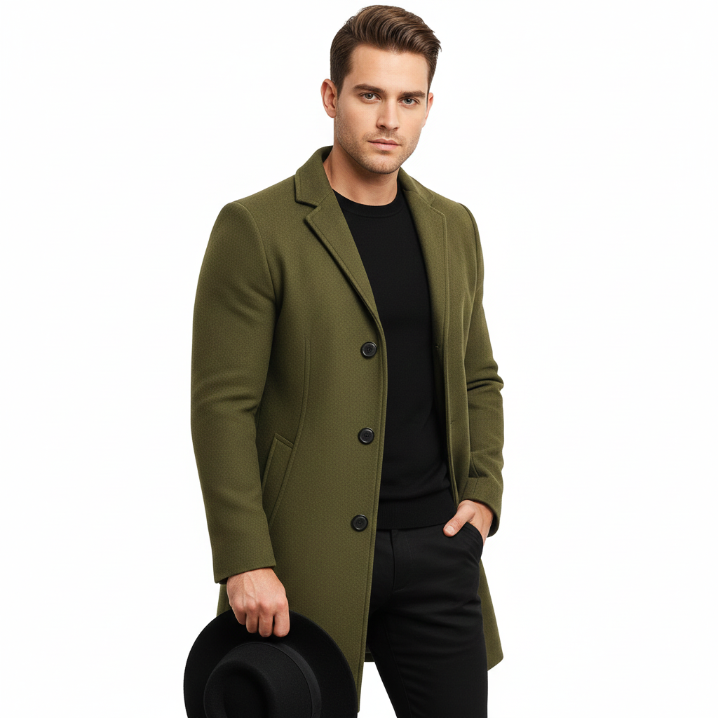 Ian Men's Winter Coat | Long Buttoned Coat | Windproof & Elegant Design