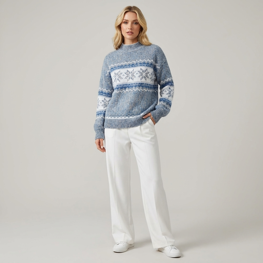 Graciela Women's Norwegian Pullover – Warm Wool Knit Scandinavian Snowflake Pattern