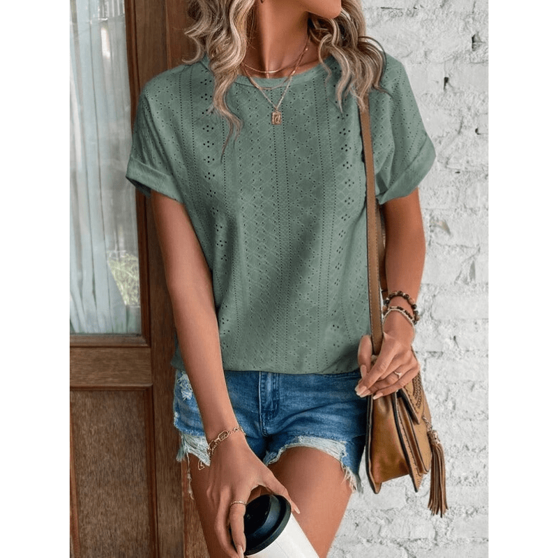 Isaure Embroidered Blouse Women – Lightweight Fabric, Short Sleeves and Casual Chic Style by Looksy