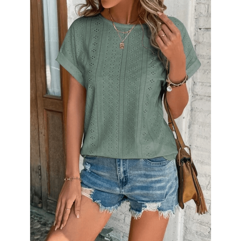 Isaure Embroidered Blouse Women – Lightweight Fabric, Short Sleeves and Casual Chic Style by Looksy