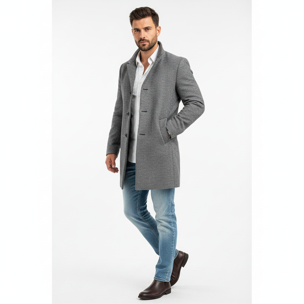 Victor Men's Mid-Length Coat – Elegant Coat with Classic Lapels and Single-Breasted Closure