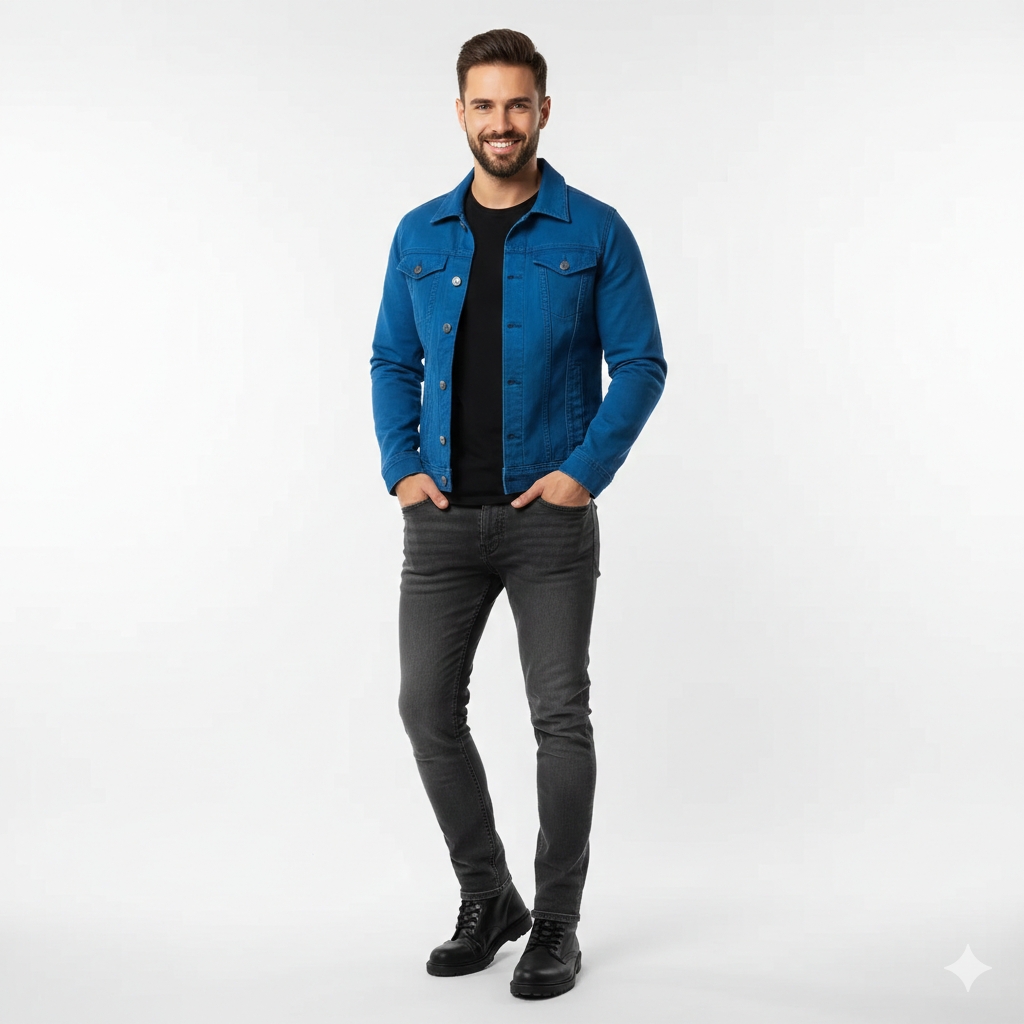 Zivex Men's Denim Jacket – Classic Cotton Denim with Buttons and Chest Pockets