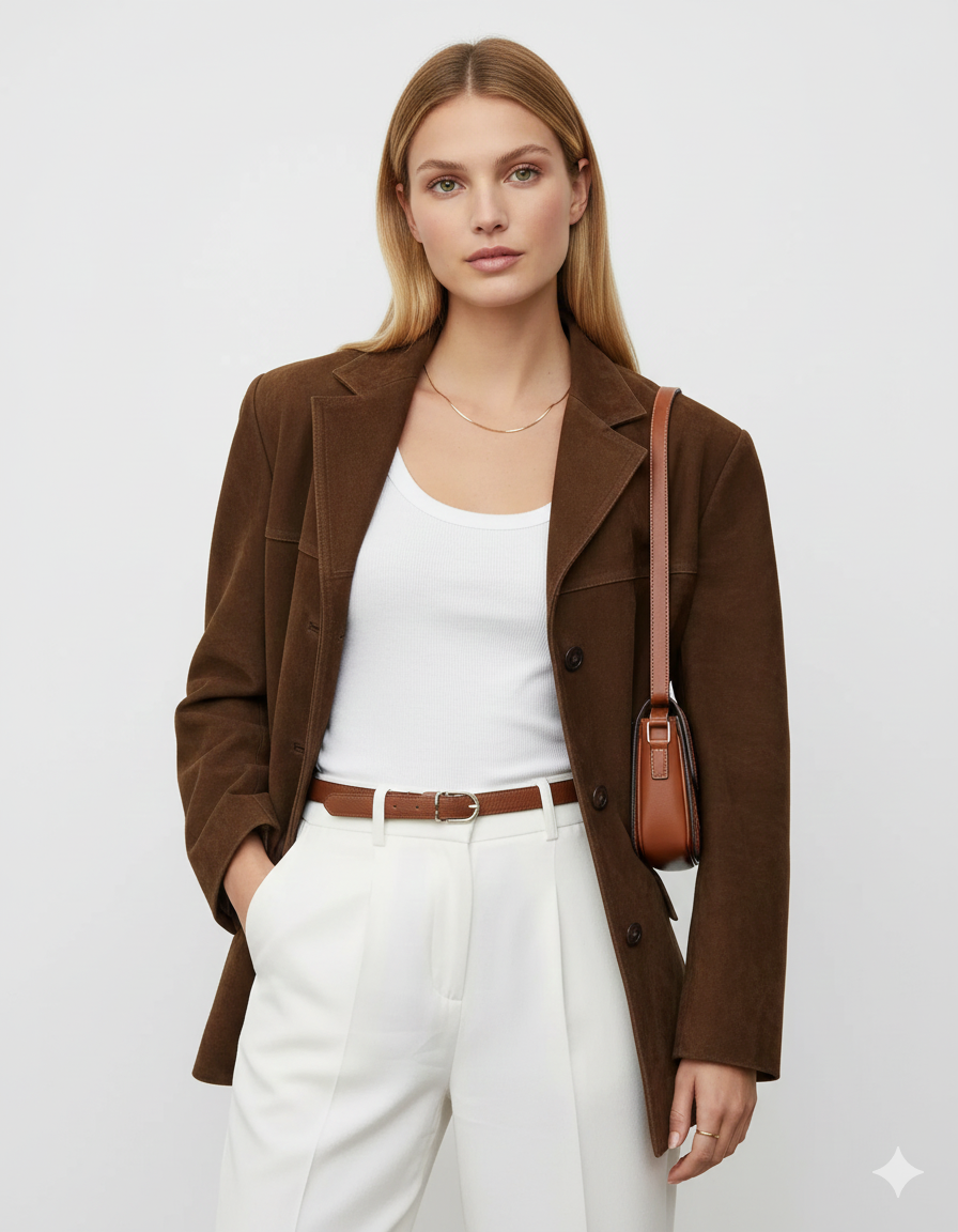 Sienna Suede Blazer for Women – Elegant Jacket with Modern Cut in Brown Suede