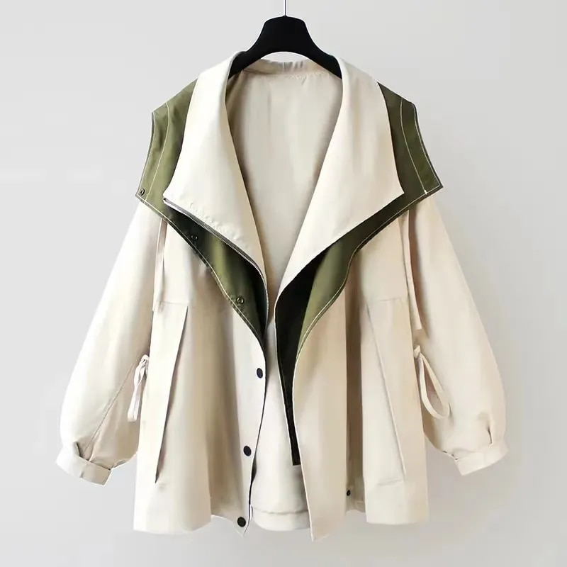 Mikyla Manteau Trench Woman – Chic Bicolor Modern & Warm for Autumn Winter Elegant