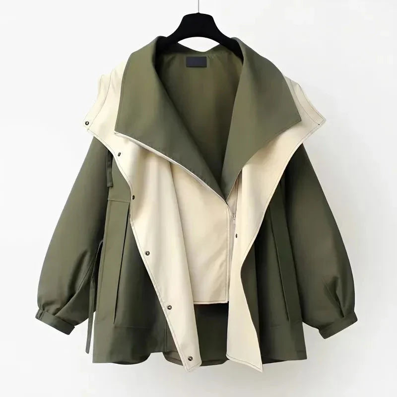 Mikyla Manteau Trench Woman – Chic Bicolor Modern & Warm for Autumn Winter Elegant