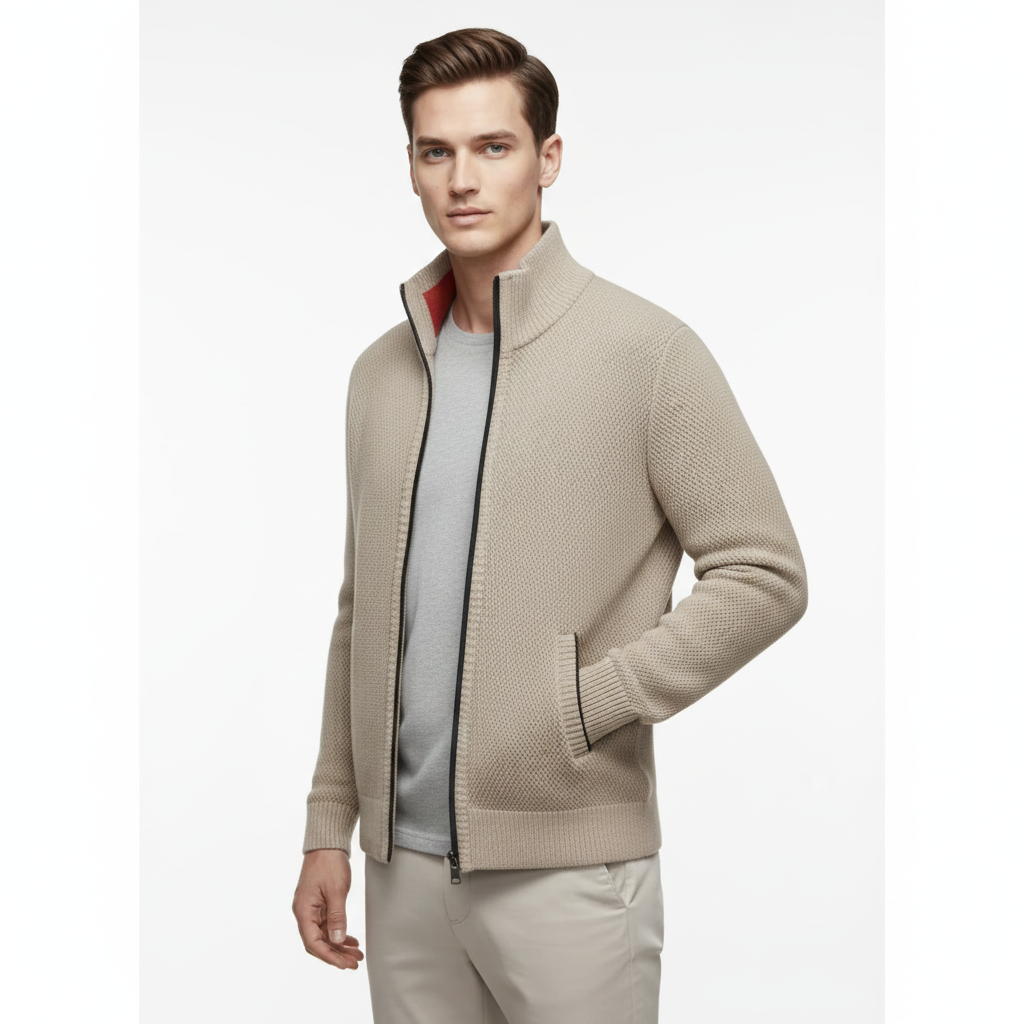Jeffrey Men's Zip-Up Vest – Thick Knit Sweater with High Collar & Warm Lining