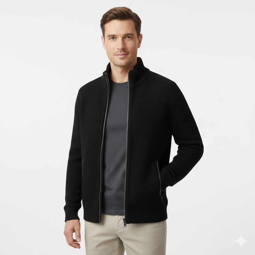 Jeffrey Men's Zip-Up Vest – Thick Knit Sweater with High Collar & Warm Lining