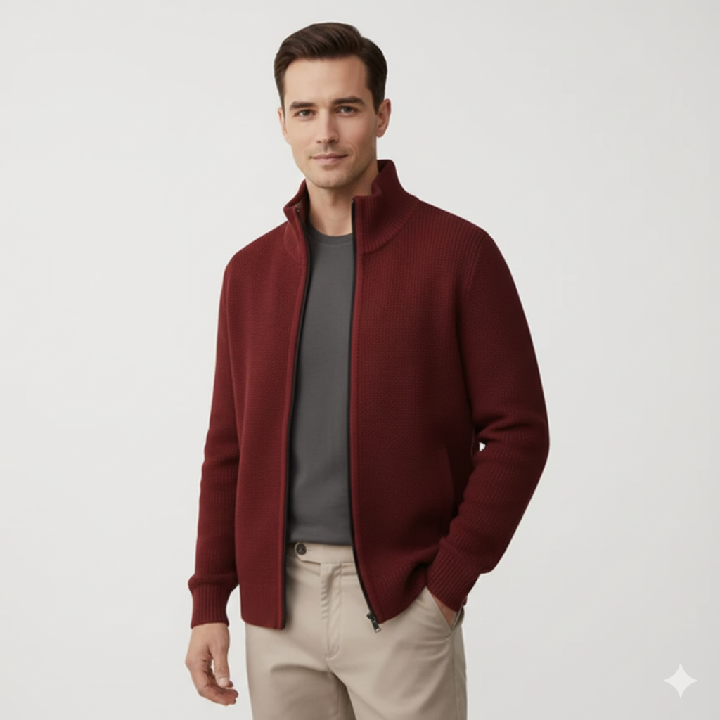 Jeffrey Men's Zip-Up Vest – Thick Knit Sweater with High Collar & Warm Lining
