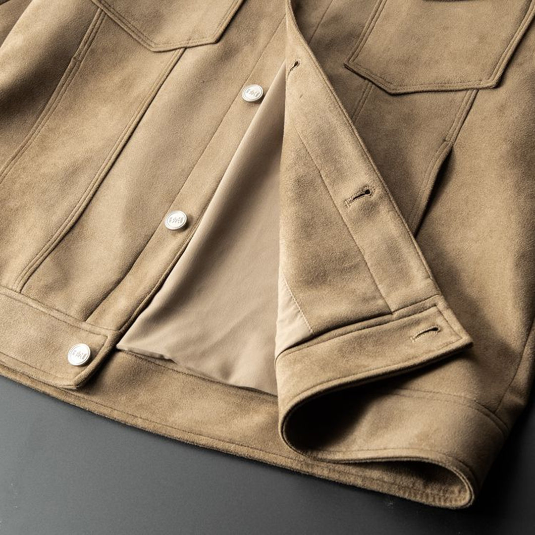Alaric Men's Suede Jacket – Elegant Buttons, Refined Collar & Classic Casual Style