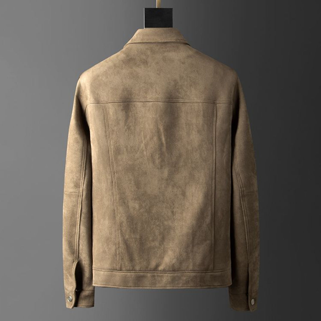 Alaric Men's Suede Jacket – Elegant Buttons, Refined Collar & Classic Casual Style