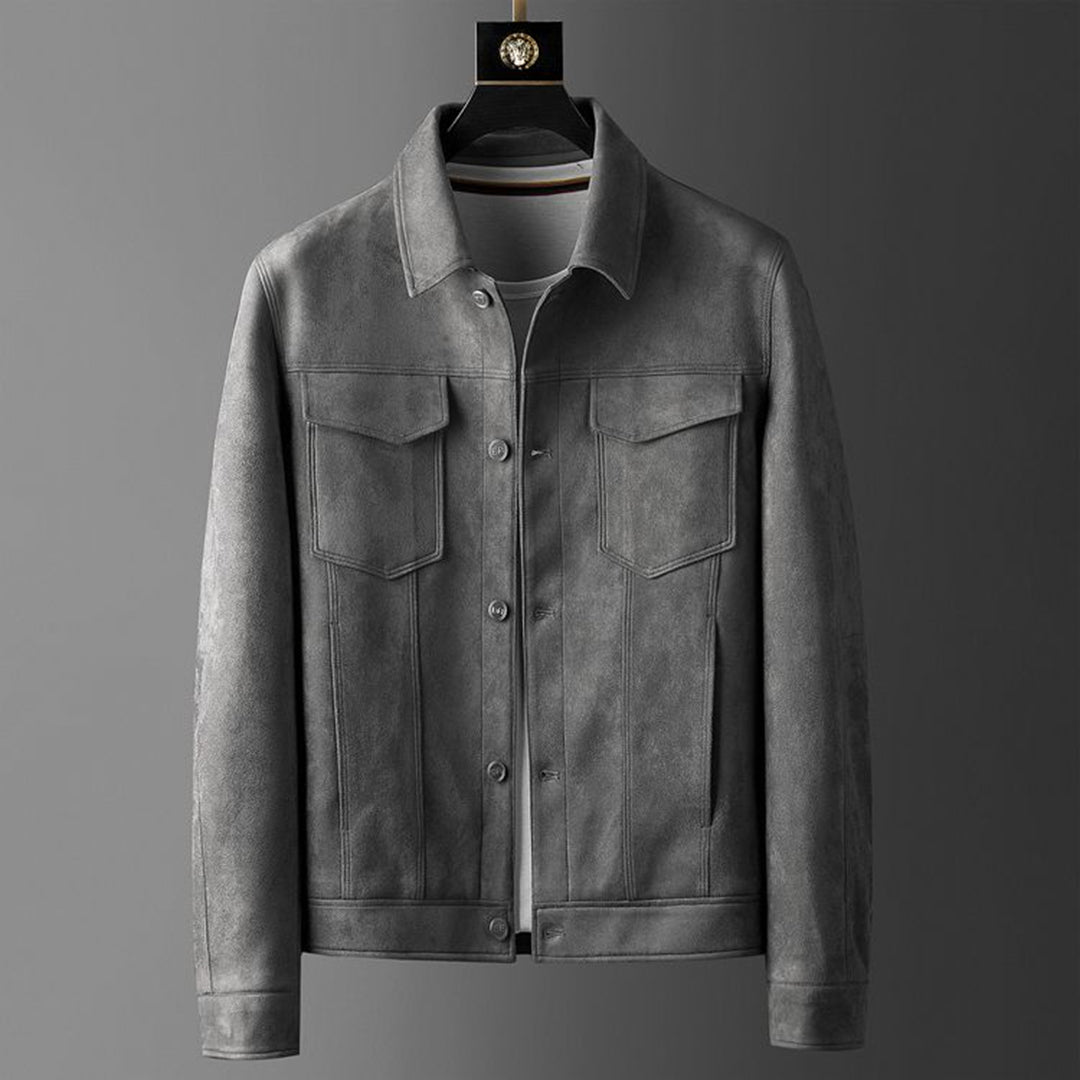 Alaric Men's Suede Jacket – Elegant Buttons, Refined Collar & Classic Casual Style
