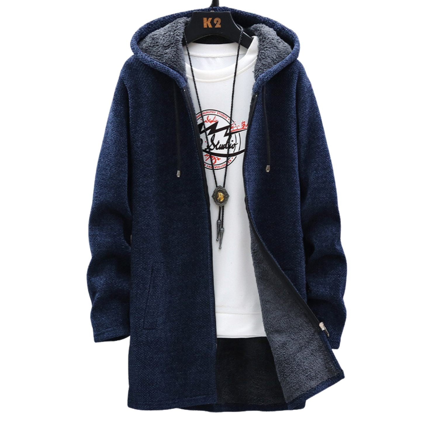 Jeff Men's Winter Coat – Elegant Warm Jacket with Adjustable Hood & Zipper Closure