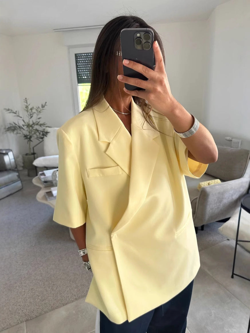 Brielle Blazer Femme – Casual Loose Fit Polyester Jacket with Elegant Collar