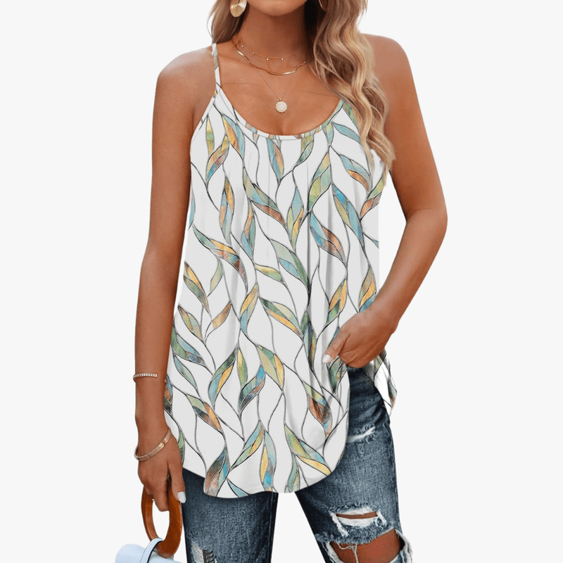 Jazzy Top Woman Summer – Adjustable Straps, Breathable Stretch Fabric & Loose Gathered Cut