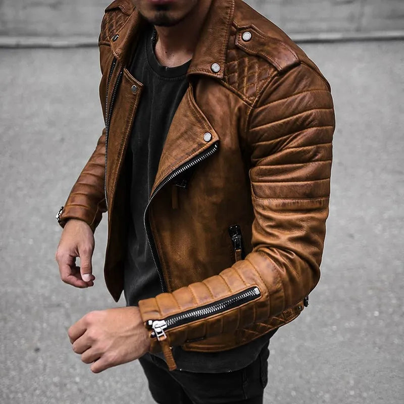 Amos Men's Motorcycle Jacket with Zipper Closure – Modern Style & Comfortable Fit