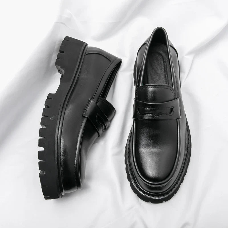 Men’s Black Chunky Sole Loafers – Modern Slip-On Dress Shoes