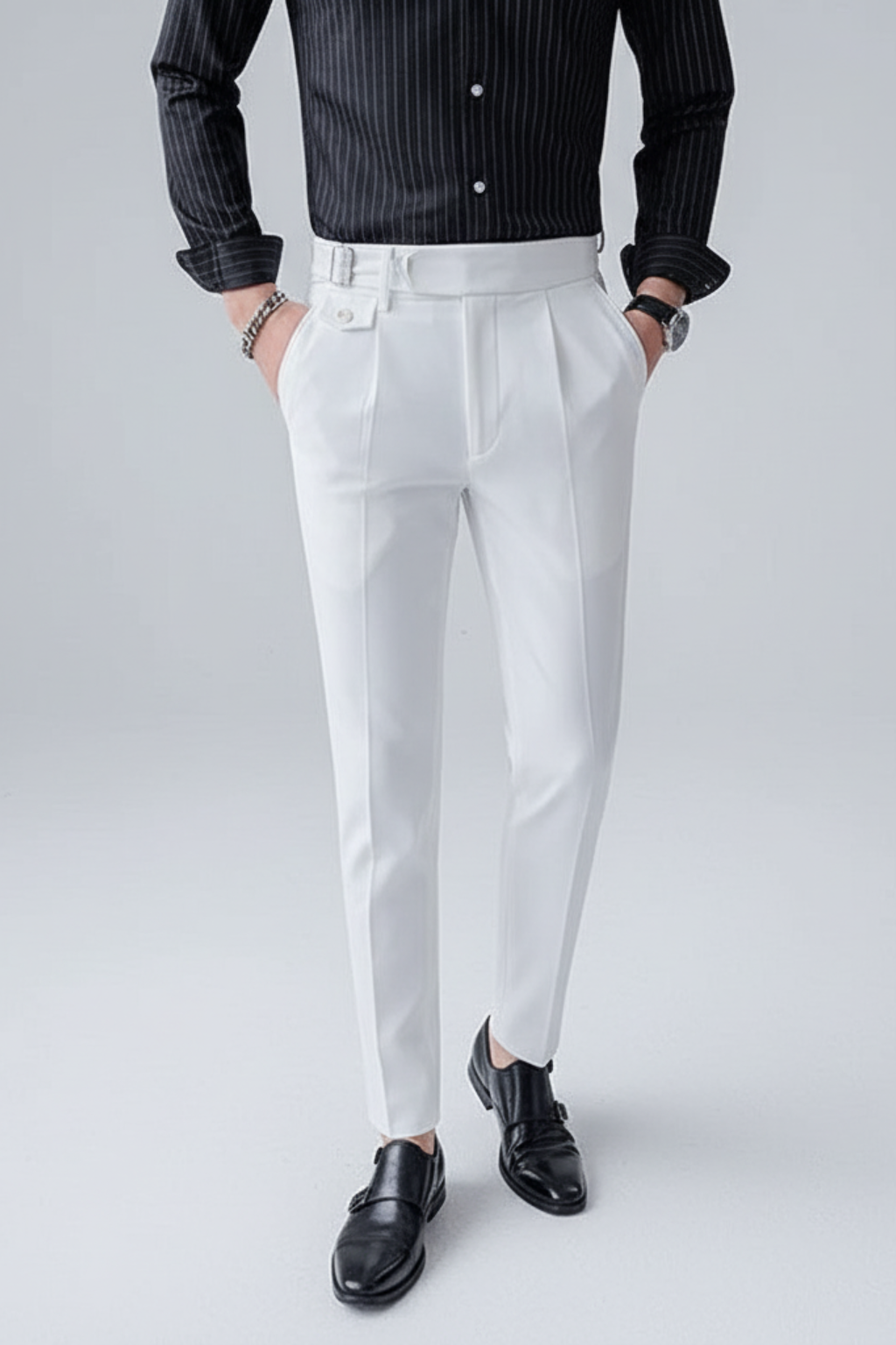 Men’s British Business Trousers – Tailored Pleated Fit with Waist Detail