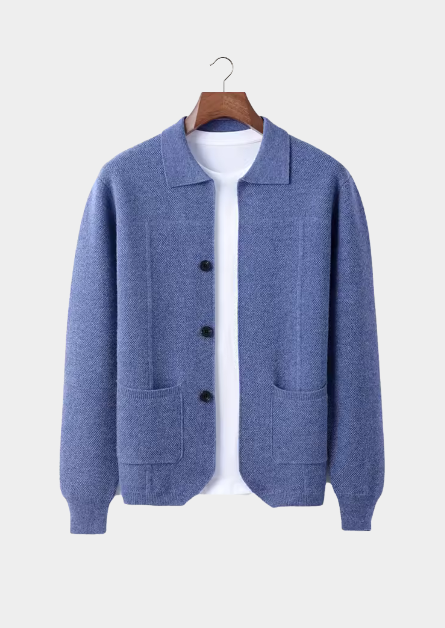 Men’s Button-Up Cardigan Sweater with Collar and Front Pockets