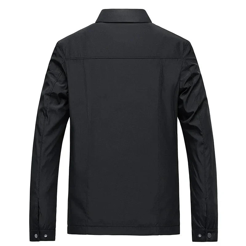 Men’s Classic Black Zip-Up Jacket – Lightweight Checked Lining