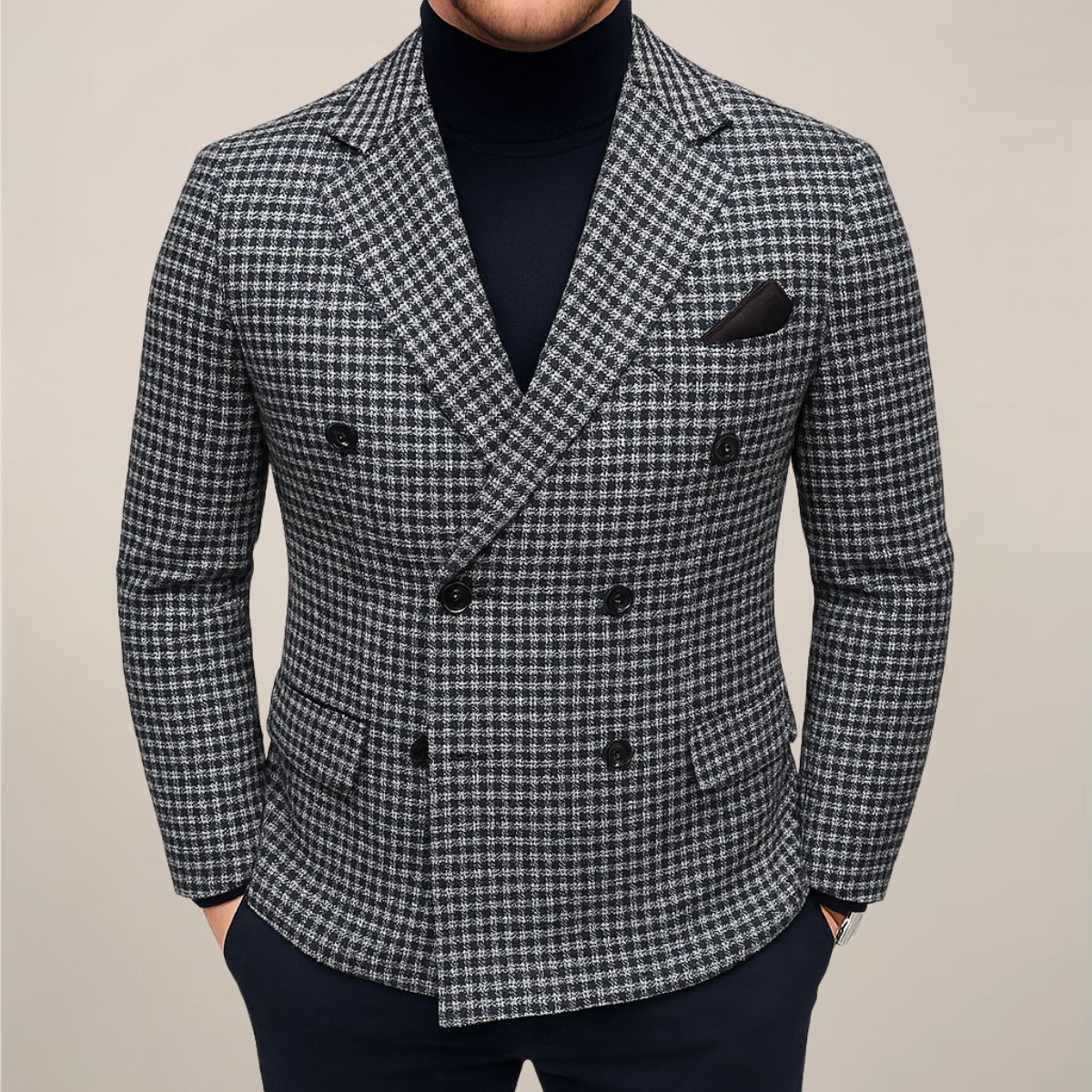 Men’s Double-Breasted Checked Blazer – Tailored Heritage Jacket for Smart Casual & Formal Wear