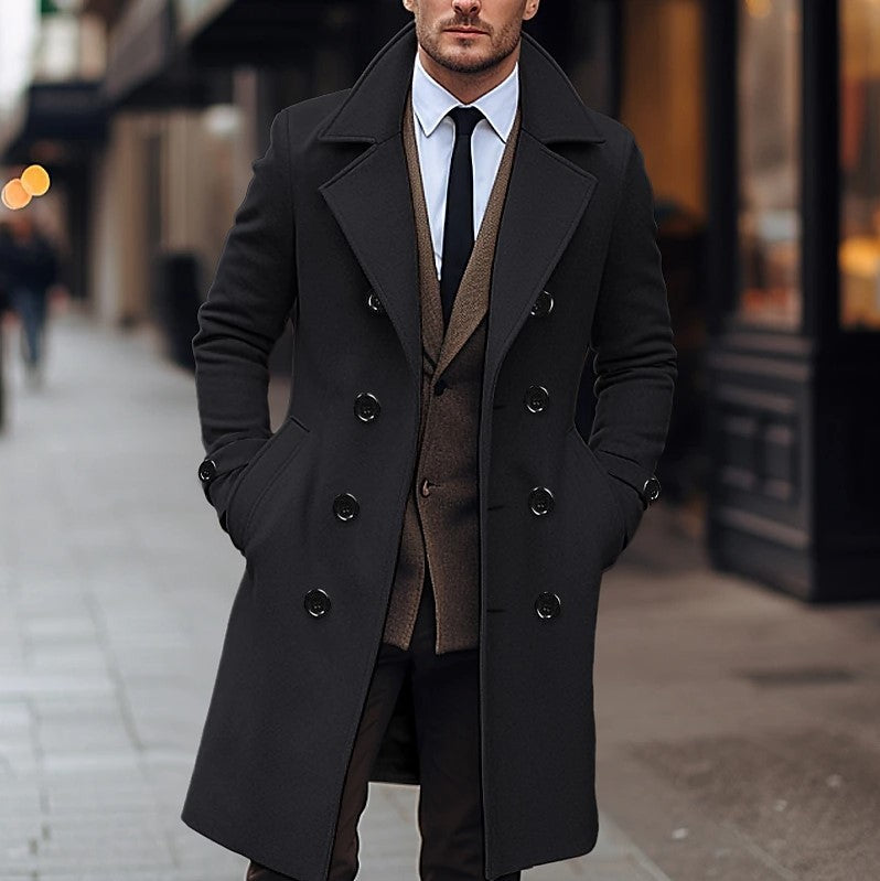 Men’s Double-Breasted Long Overcoat – Tailored Winter Coat