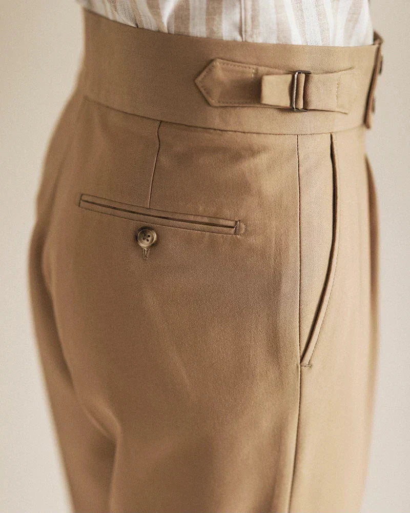 Men’s Formal Tailored Trousers – High-Rise Pleated Front with Cuffed Hem
