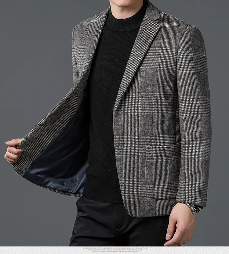 Men’s Glen Check Blazer – Two-Button, Notch Lapel, Patch Pockets