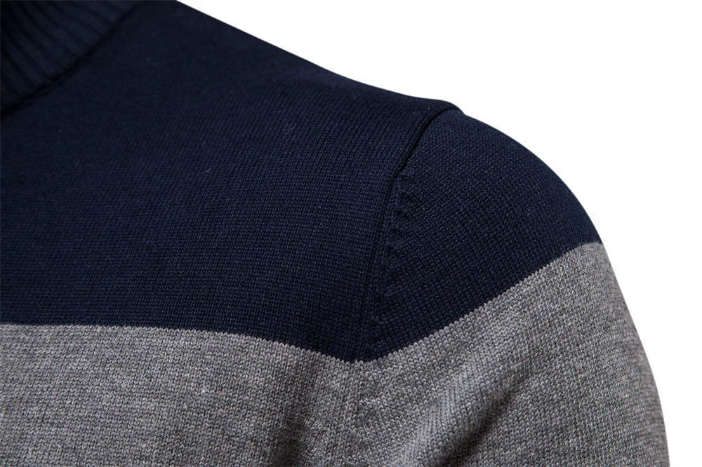 Men’s Half Zip Knitted Sweater with Bold Stripes – Autumn/Winter Casual Wear