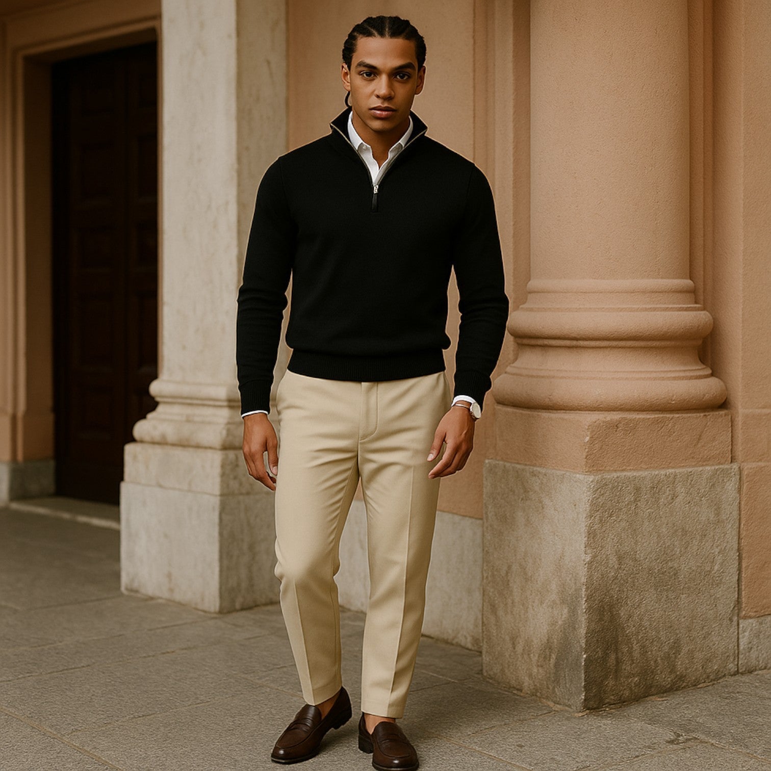 Men’s Half-Zip Pullover with Long Sleeves – All-Season Smart Casual Layer