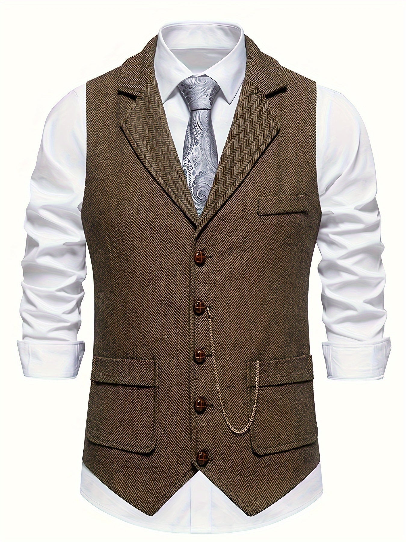 Men’s Heritage Waistcoat – Herringbone, Tailored, Lapel Front