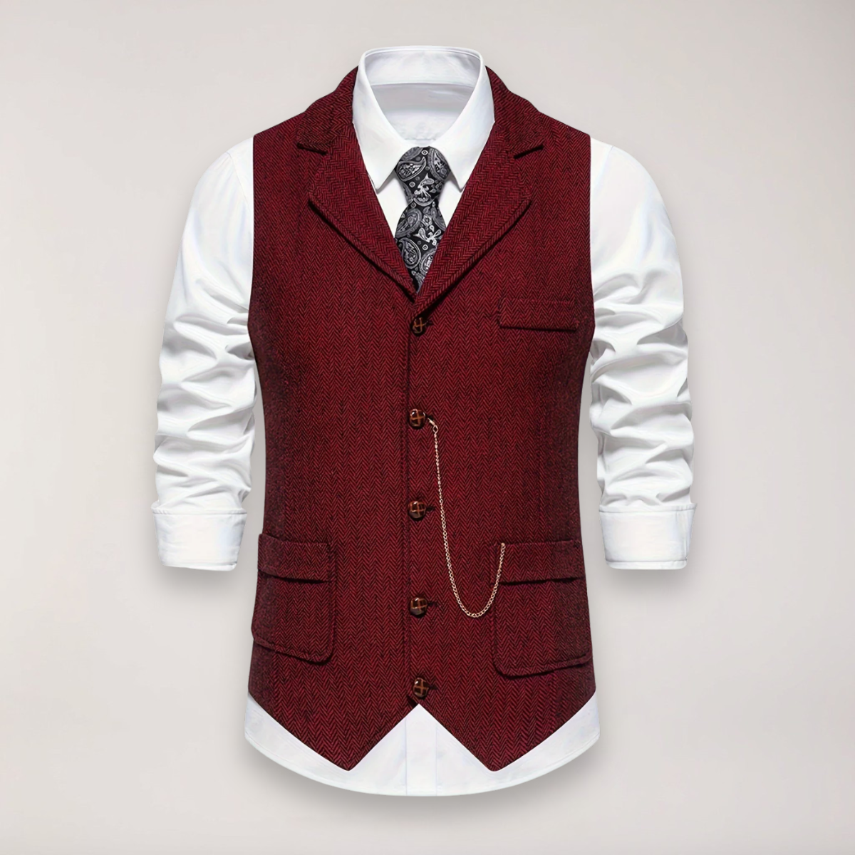 Men’s Herringbone Waistcoat – Classic Fit with Reversed Collar