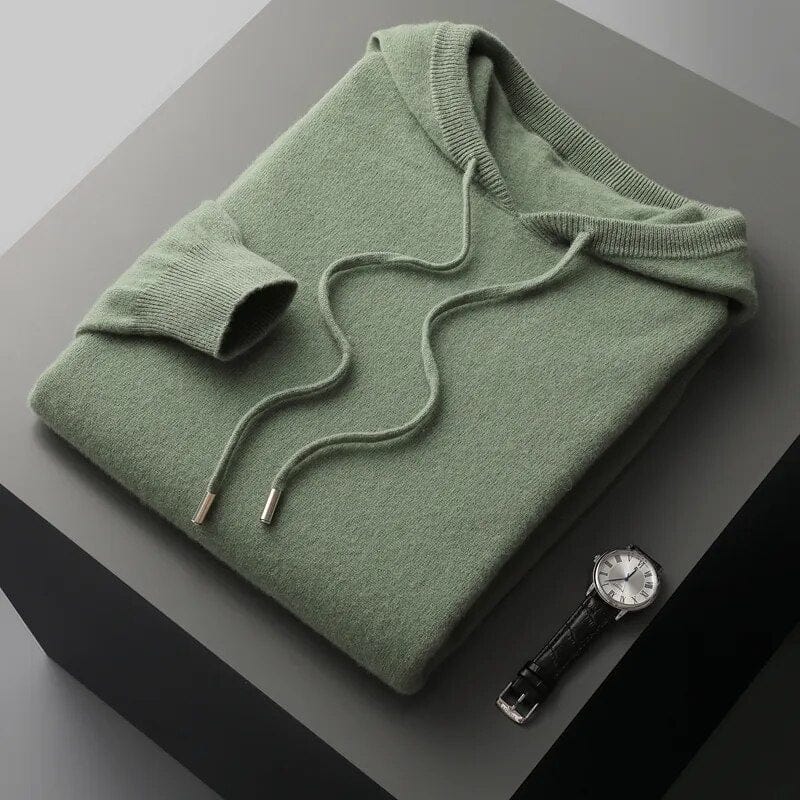 Men’s Hoodie Sweater – Minimalist Knit, Drawstring Hood