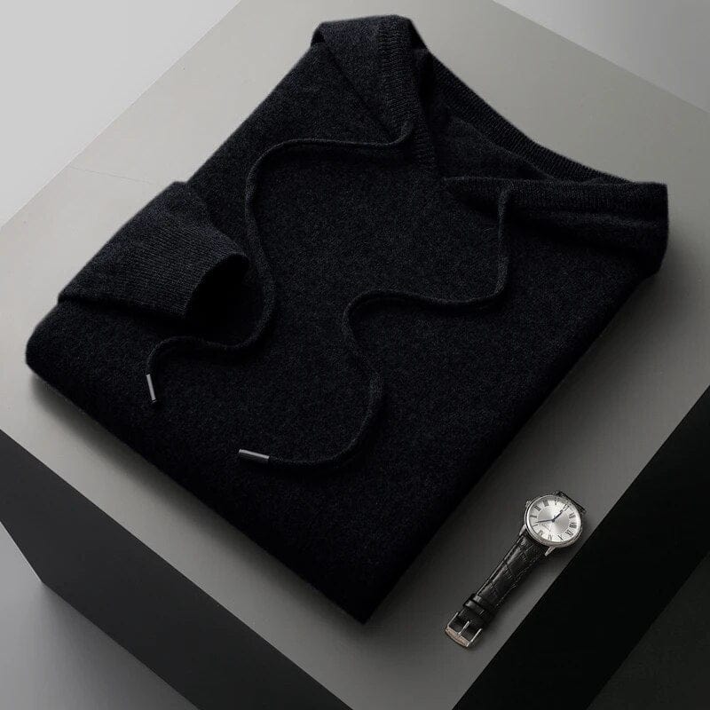 Men’s Hoodie Sweater – Minimalist Knit, Drawstring Hood
