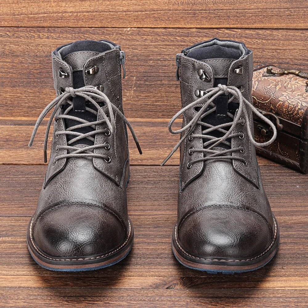 Men’s Lace-Up Dress Boots – Cap Toe, Winter Lug Sole