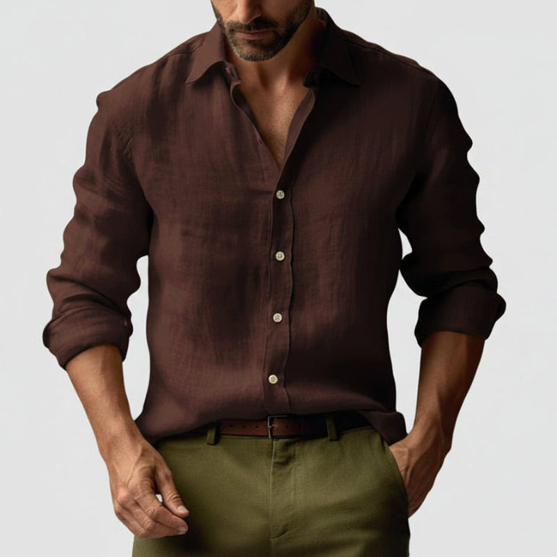 Men’s Linen Vintage Button-Up Shirt – Lightweight Smart-Casual Essential