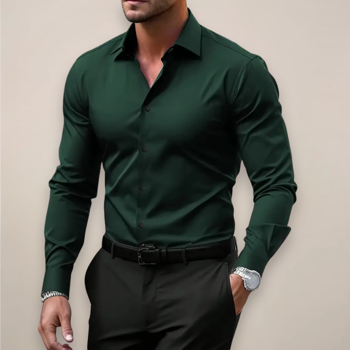 Men’s Long-Sleeve Shirt – Classic Notched Collar, Versatile Smart Style