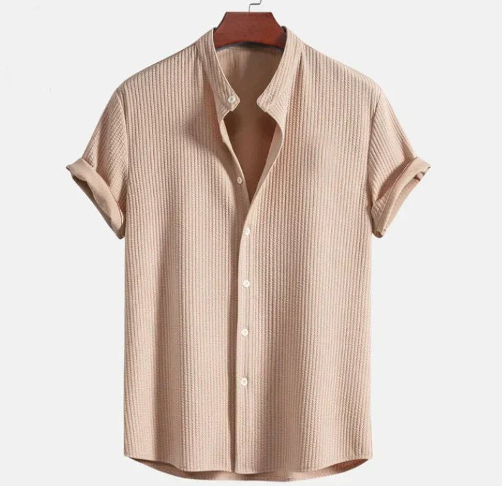 Men’s Mandarin Collar Short Sleeve Shirt – Relaxed Fit