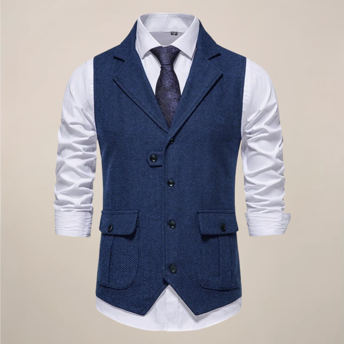 Men’s Modern Tweed Waistcoat – Classic Notch Lapel Formal Vest