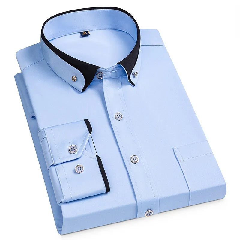 Men’s Plain Shirt with Contrasting Two-Tone Collar – Smart Casual